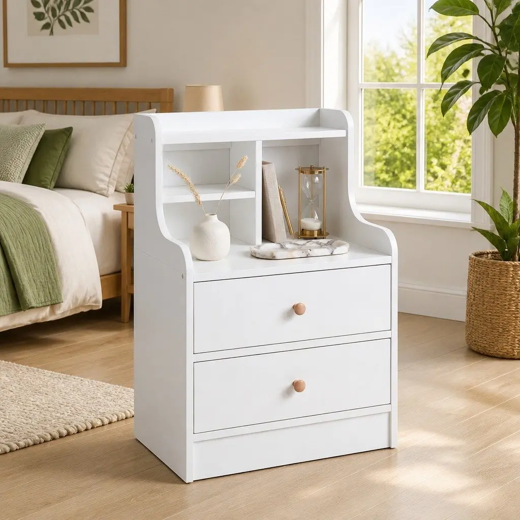Bedside Table Wood 67cm White