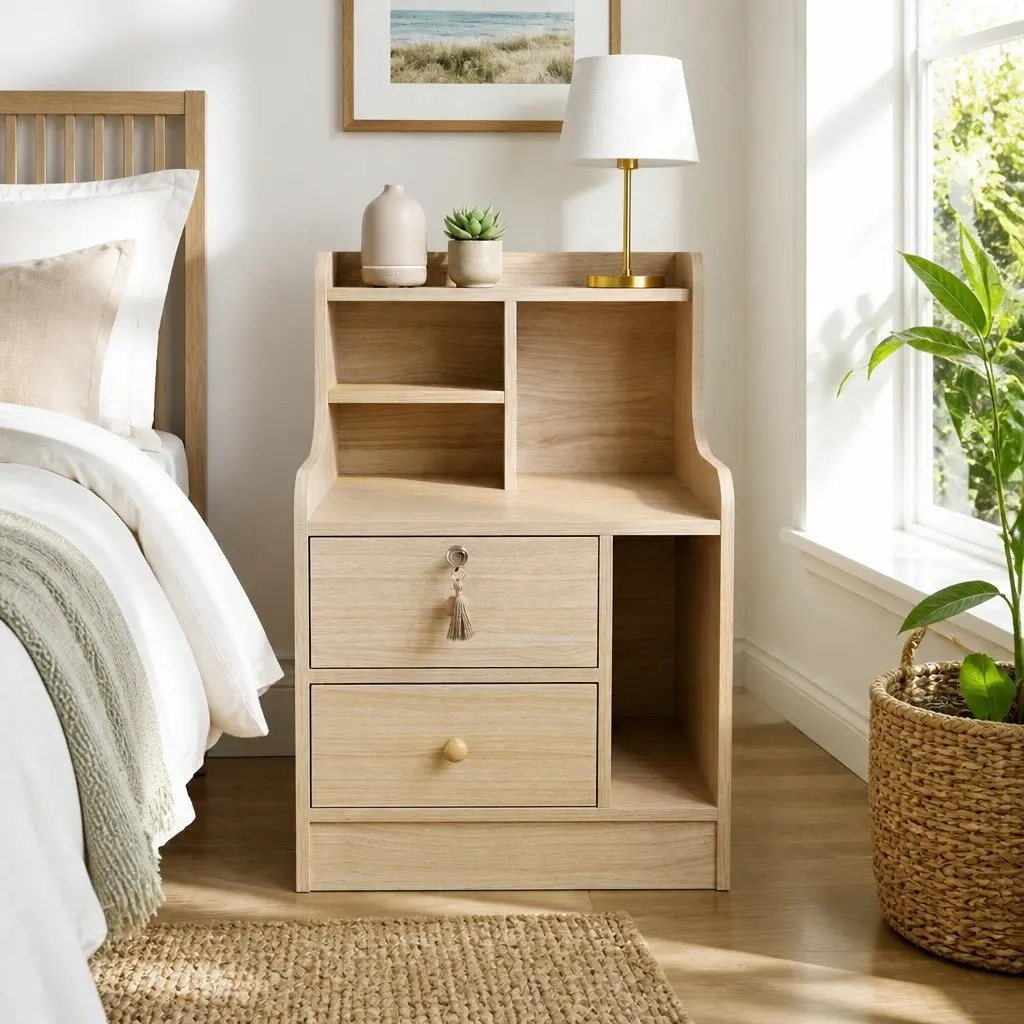 Nordic Bedside Table with Drawer and Open Shelf