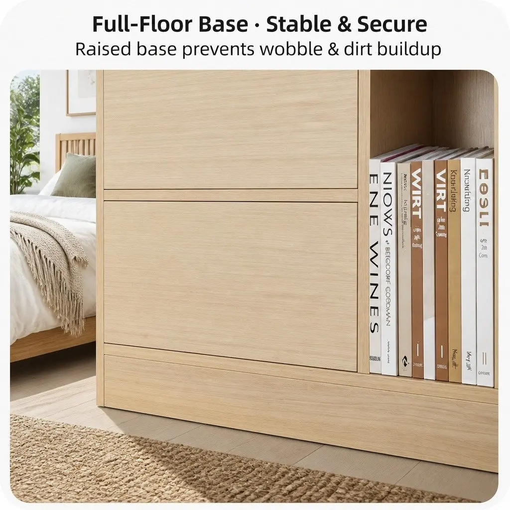 Bedside Table Natural Wood 70cm 2 Drawers Open Shelf
