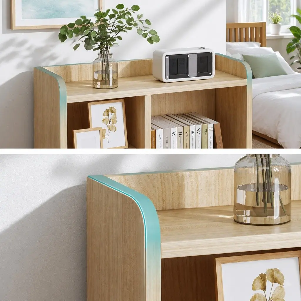 Bedside Table Natural Wood 70cm 2 Drawers Open Shelf