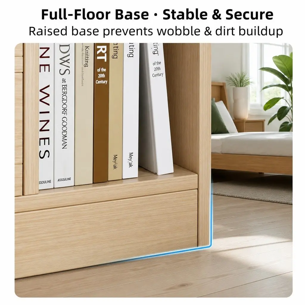 Bedside Table Natural Wood 70cm 2 Drawers Open Shelf