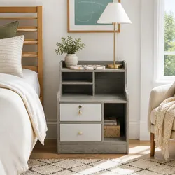 Elegant Light Gray Bedside Table with Secure Storage