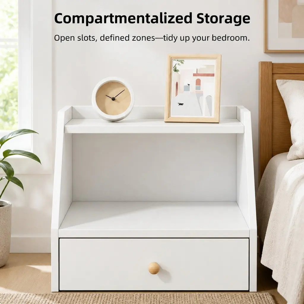Bedside Table Wood 47 cm White with 2 Drawers and Open Shelf