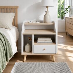 Modern Nordic Wooden Legs Bedside Table with Drawer