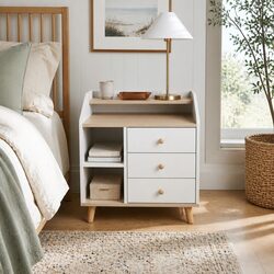 3-Tier Storage White Wood Bedside Table with Drawers