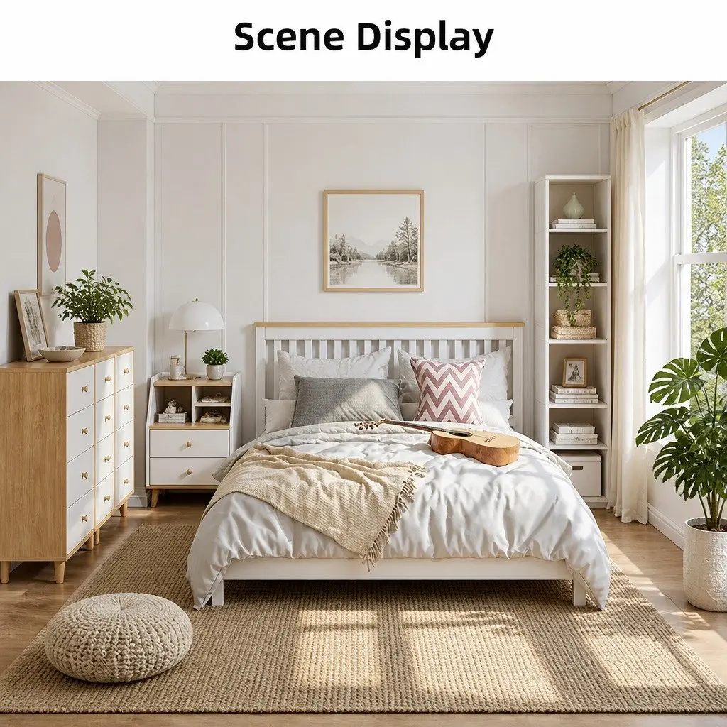 Bedside Table White Wood 67cm