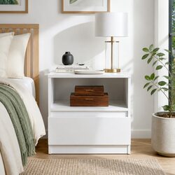 Warm White Compact Modern Nightstand with Drawer