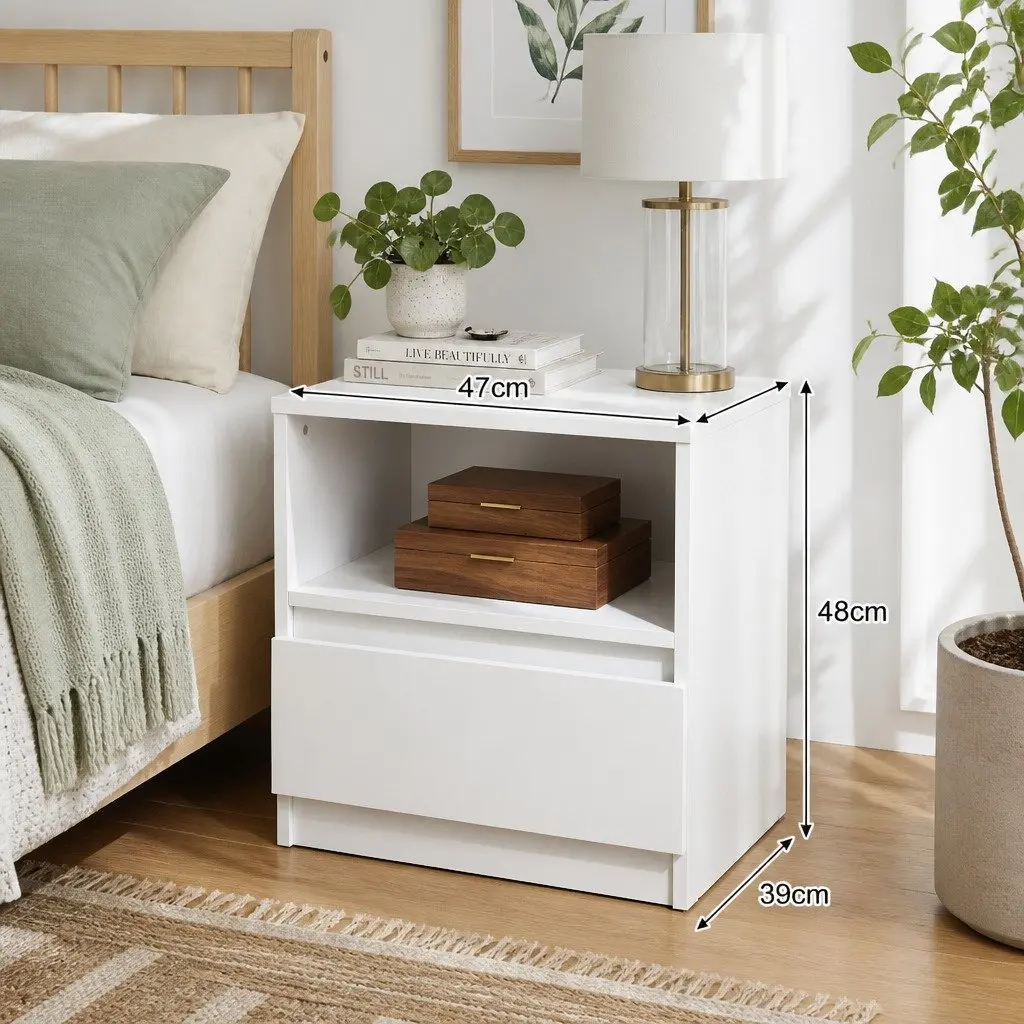 Bedside Table Wood 47cm Warm White