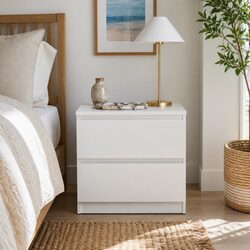 Modern Minimalist Bedside Table in Warm White with Drawers