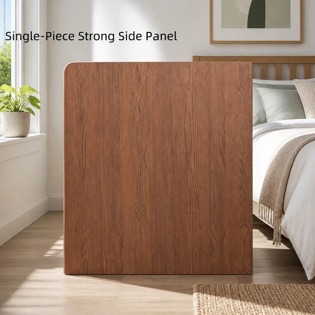 Bedside Table Walnut 48cm Vintage Nightstand with Drawer and Open Shelf
