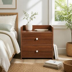Elegant Walnut Wood Nightstand with Dual Drawers