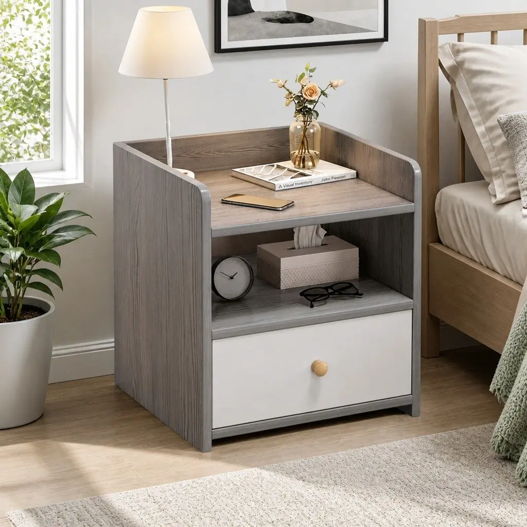 Nightstand Wood 48cm Light Gray