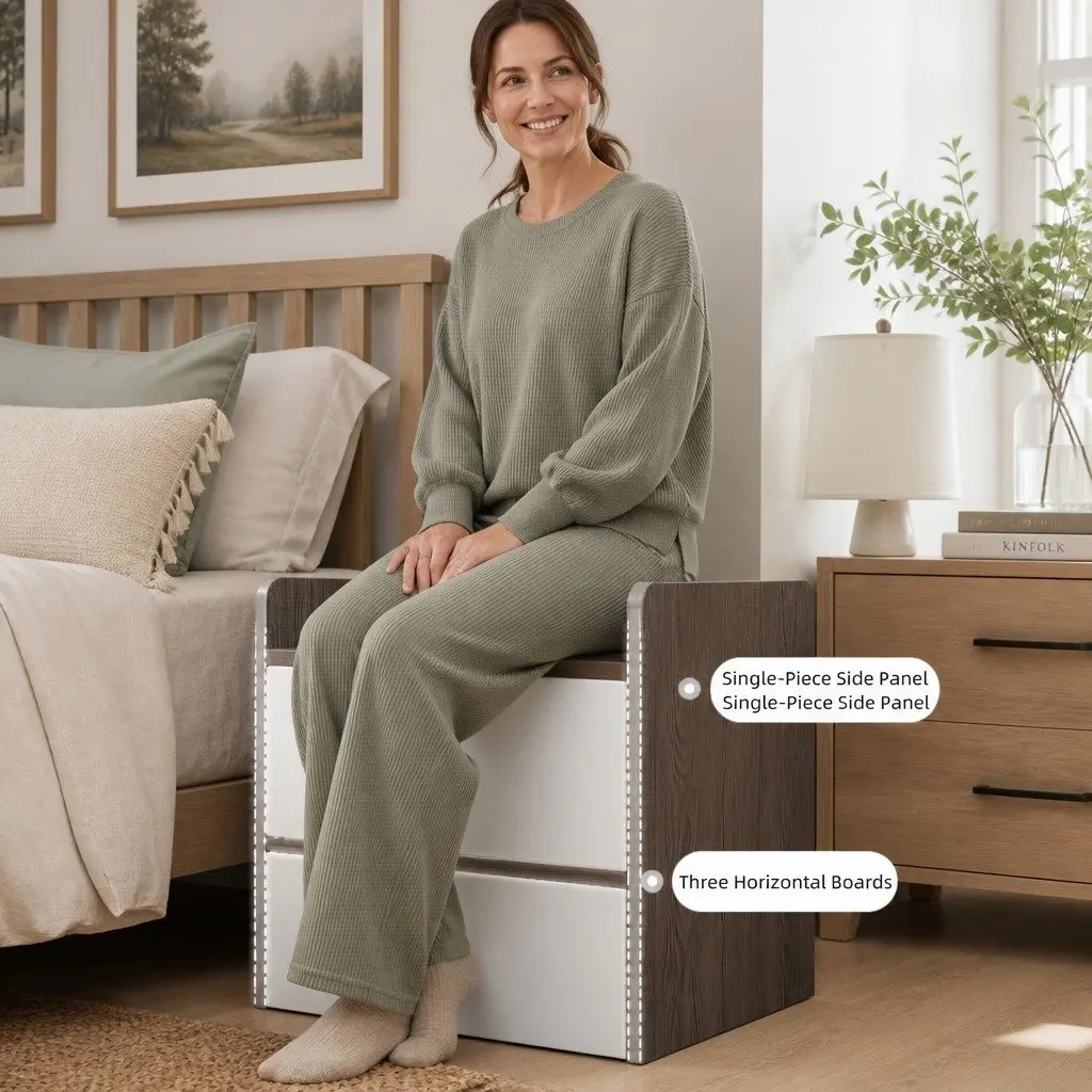 Bedside Table E1 Grade MDF Light Gray White Nordic Style with Drawers and Natural Wooden Knobs