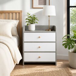 Nordic-Style 3 Drawer Bedside Table with Light Gray Finish