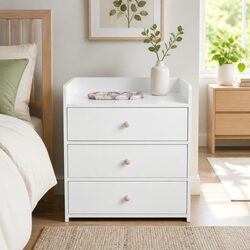 Minimalist White Bedside Table with Triple Drawers