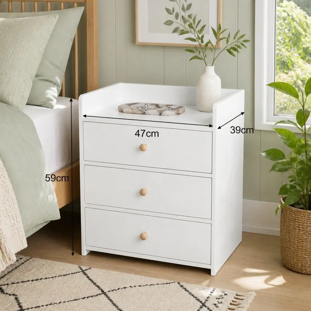 Bedside Table Nightstand Wood 47cm x 59cm Warm White