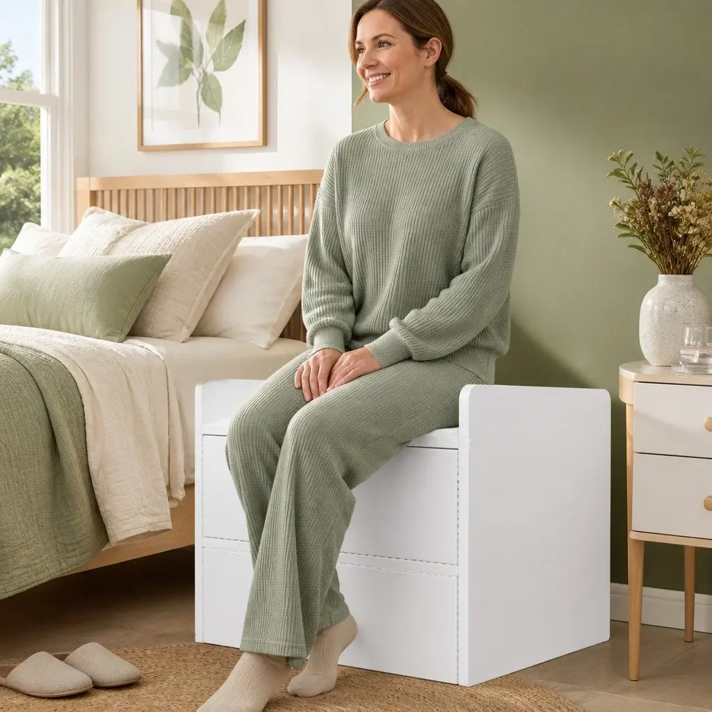 Bedside Table Nightstand Wood 47cm x 59cm Warm White