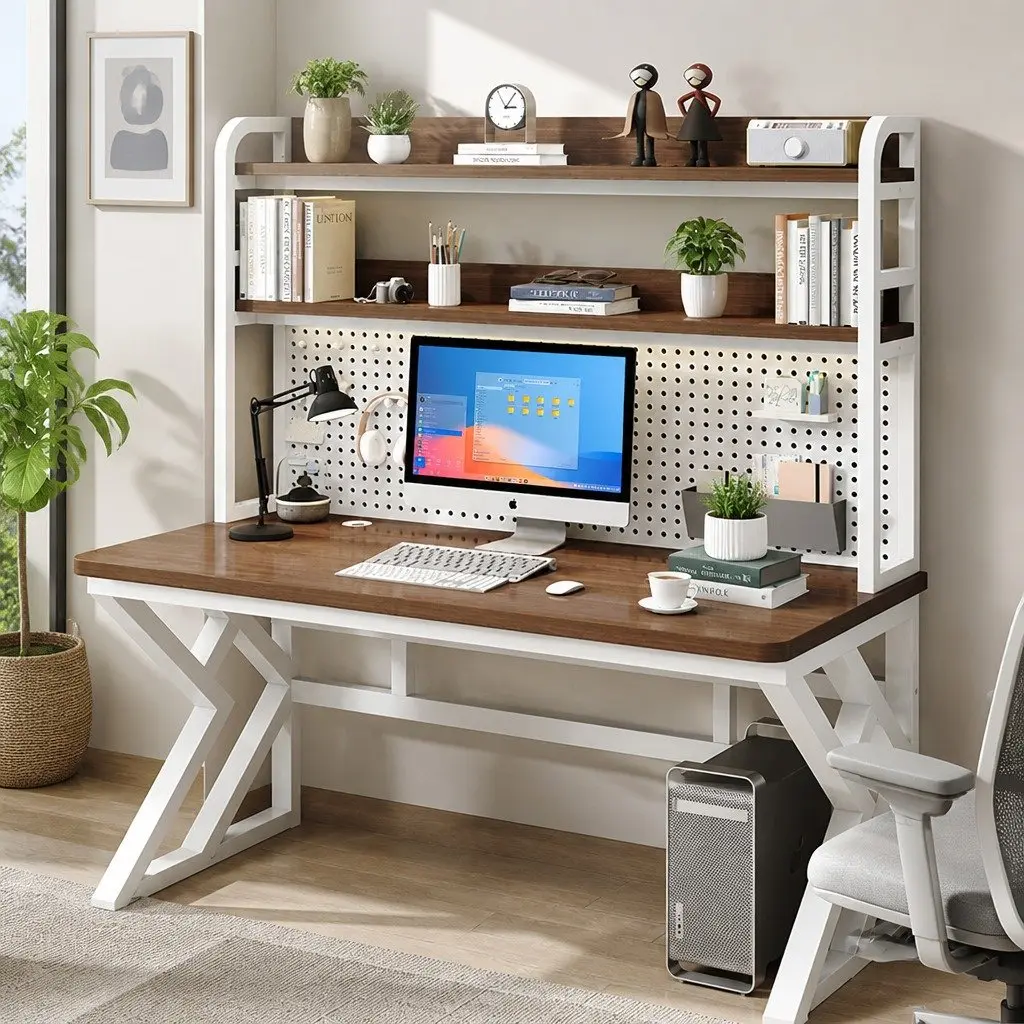 Computer Desk with Bookshelf and Waterproof Surface
