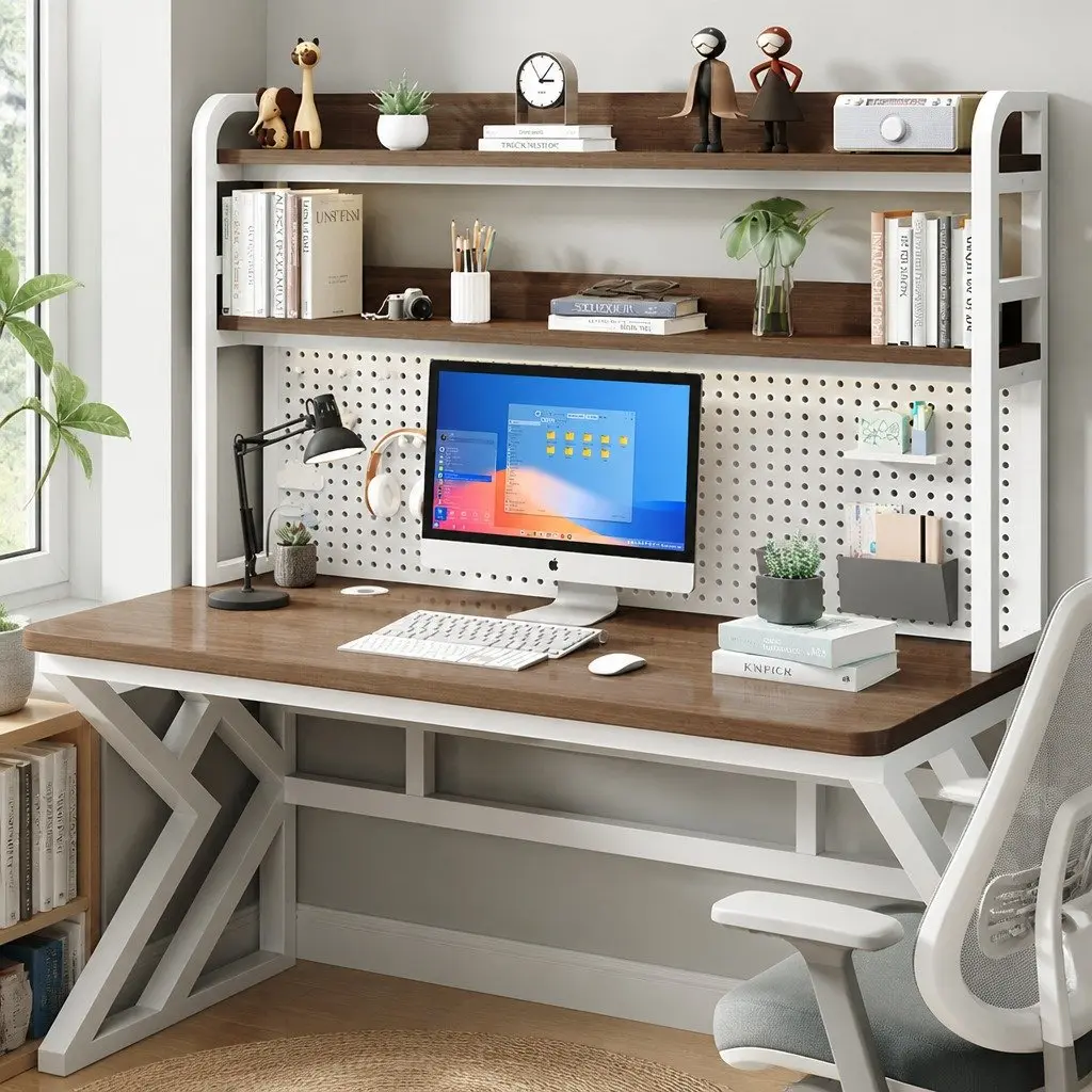Computer Desk Density Board Carbon Steel 160x60x170cm White and Black