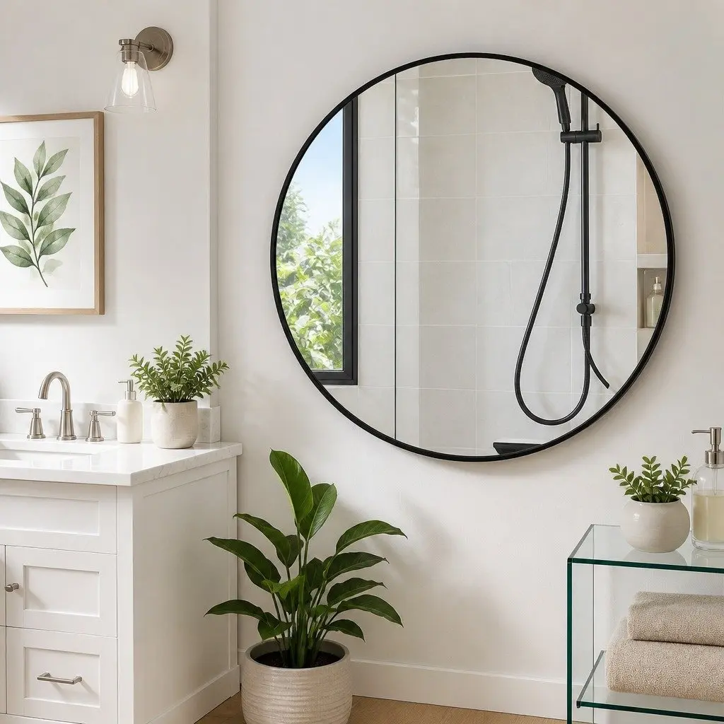 Vintage Metal Frame Circular Wall Mirror for Bathrooms