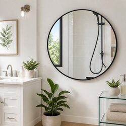 Circular Wall Mirror Metal Frame Vintage Bathroom Vanity Accent Decor
