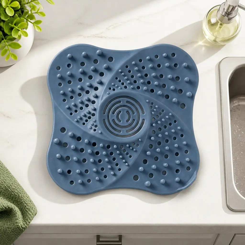 Silicone Drain Cover Kitchen Sink Filter 13cm X 13cm Blue