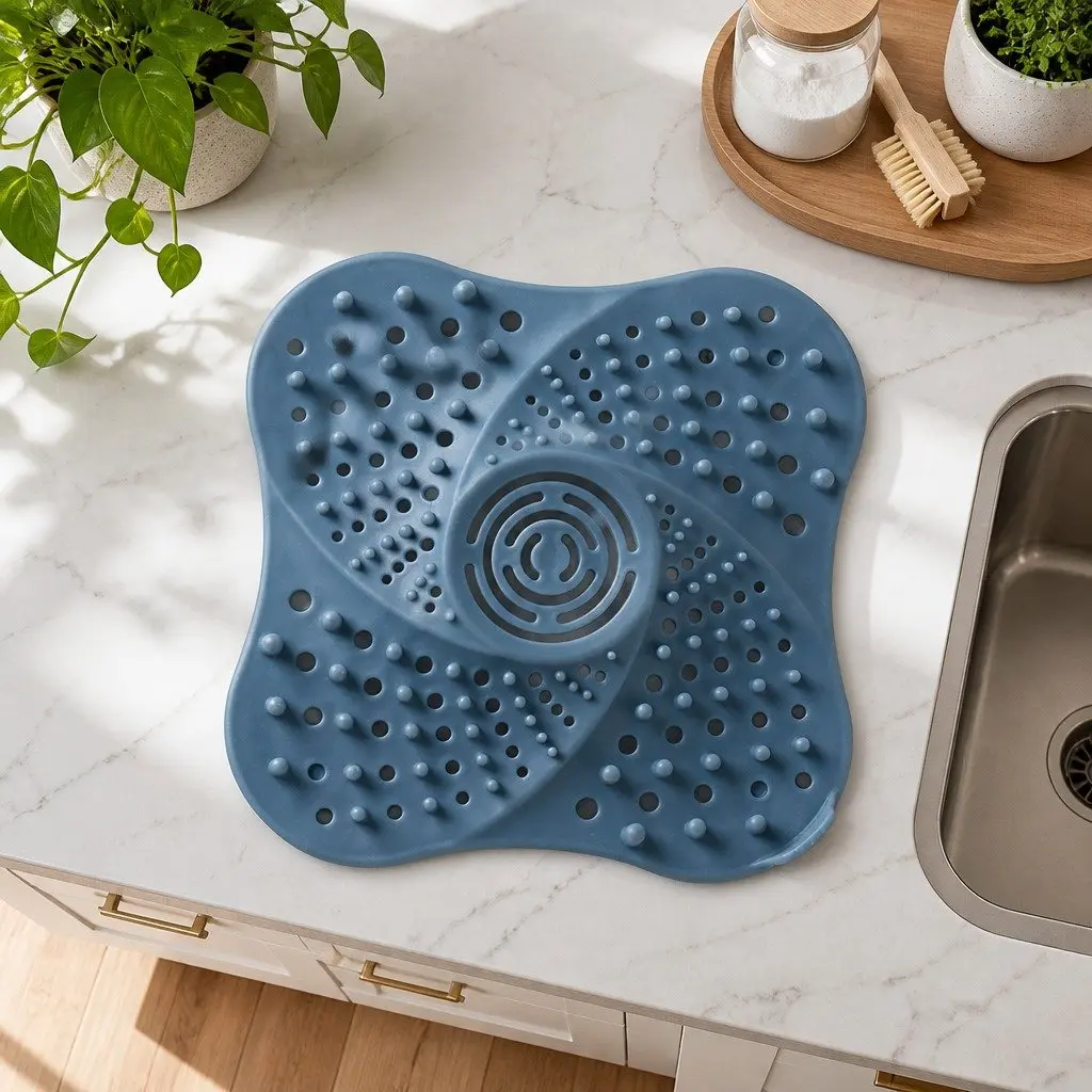 Silicone Drain Cover Kitchen Sink Filter 13cm X 13cm Blue
