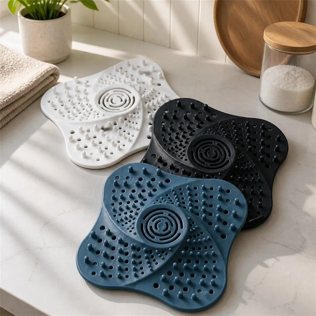 Silicone Drain Cover Kitchen Sink Filter 13cm X 13cm Blue