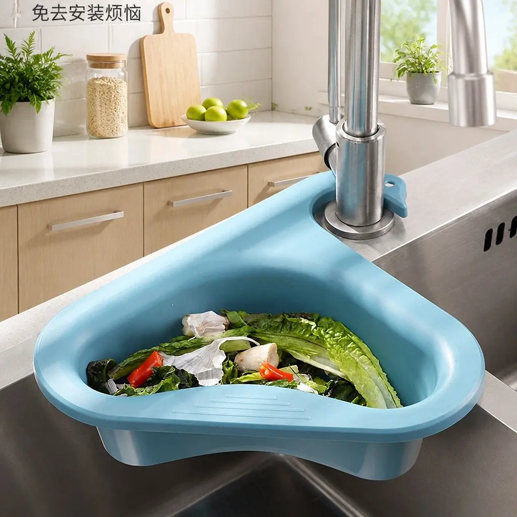 Kitchen Sink Organizer PP Green Triangle Storage Basket Rack Drain Strainer