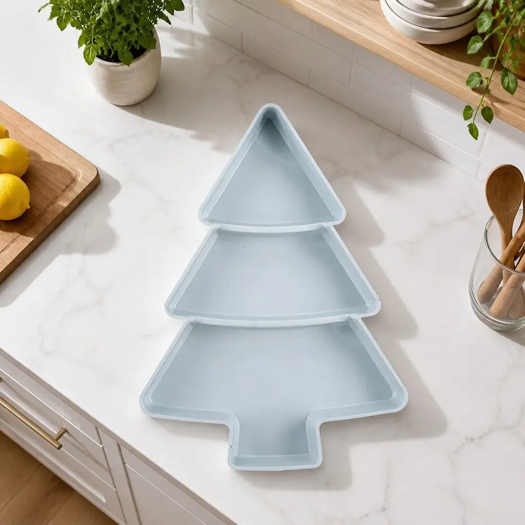 Blue Dried Fruit Tray Christmas Tree Shaped Serving Plate