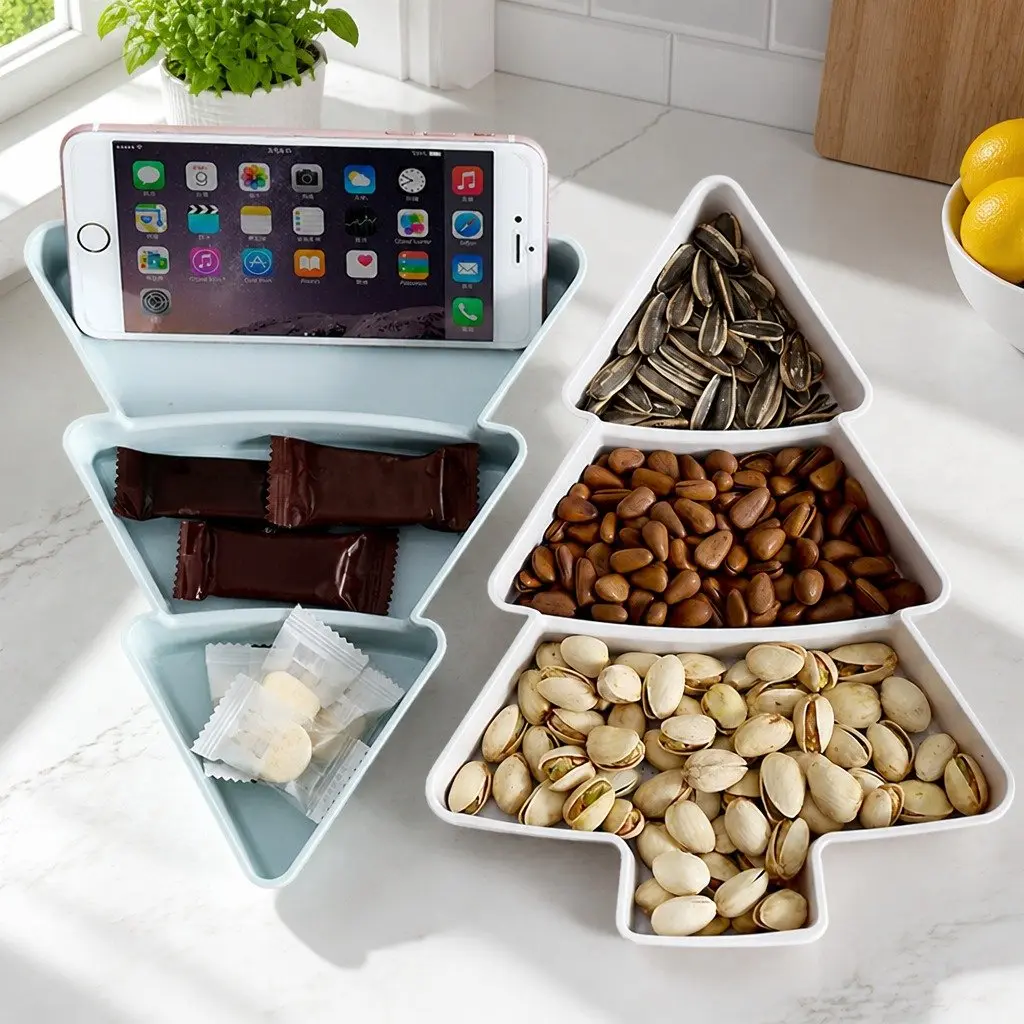 Small Tree Design Split Dry Fruit Plate Snack Food Storage Household White