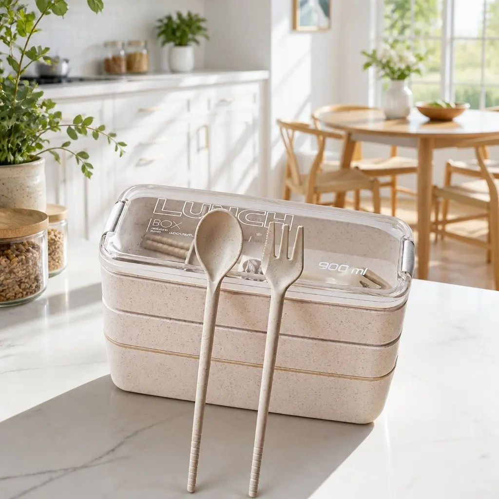 3-Layer Bento Lunch Box 900ml Leakproof Container