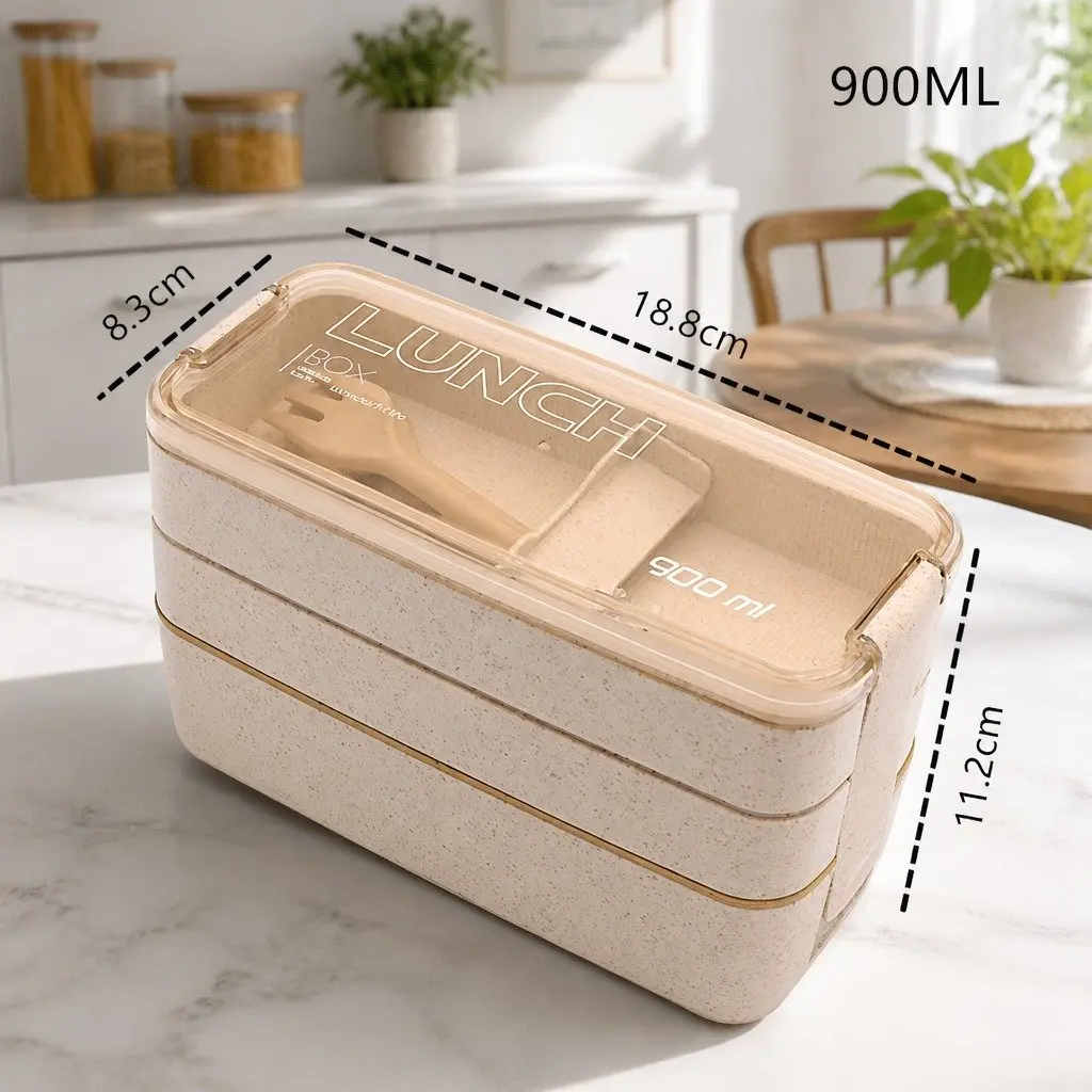 Bento Lunch Box 3 Layer 900ml Leakproof Yellow Food Storage Container