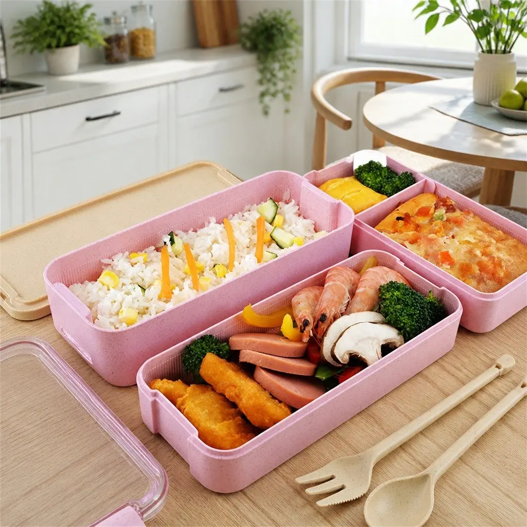 Bento Lunch Box 3 Layer 900ml Leakproof Yellow Food Storage Container