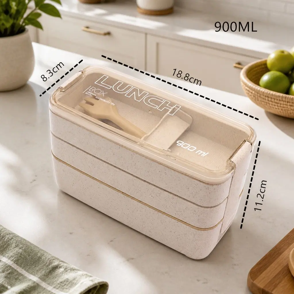 Bento Box Lunch Container 3 Layer Leakproof Food Storage Rectangular Pink
