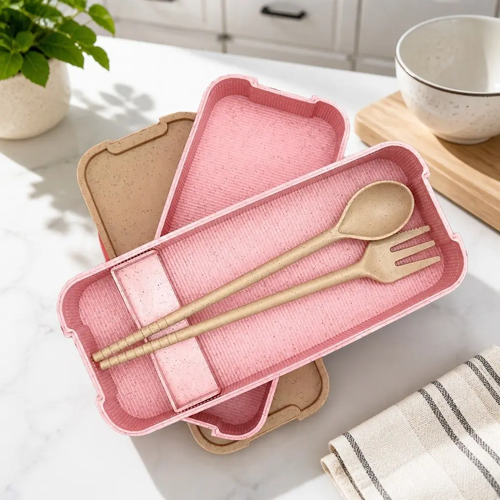 Bento Box Lunch Container 3 Layer Leakproof Food Storage Rectangular Pink