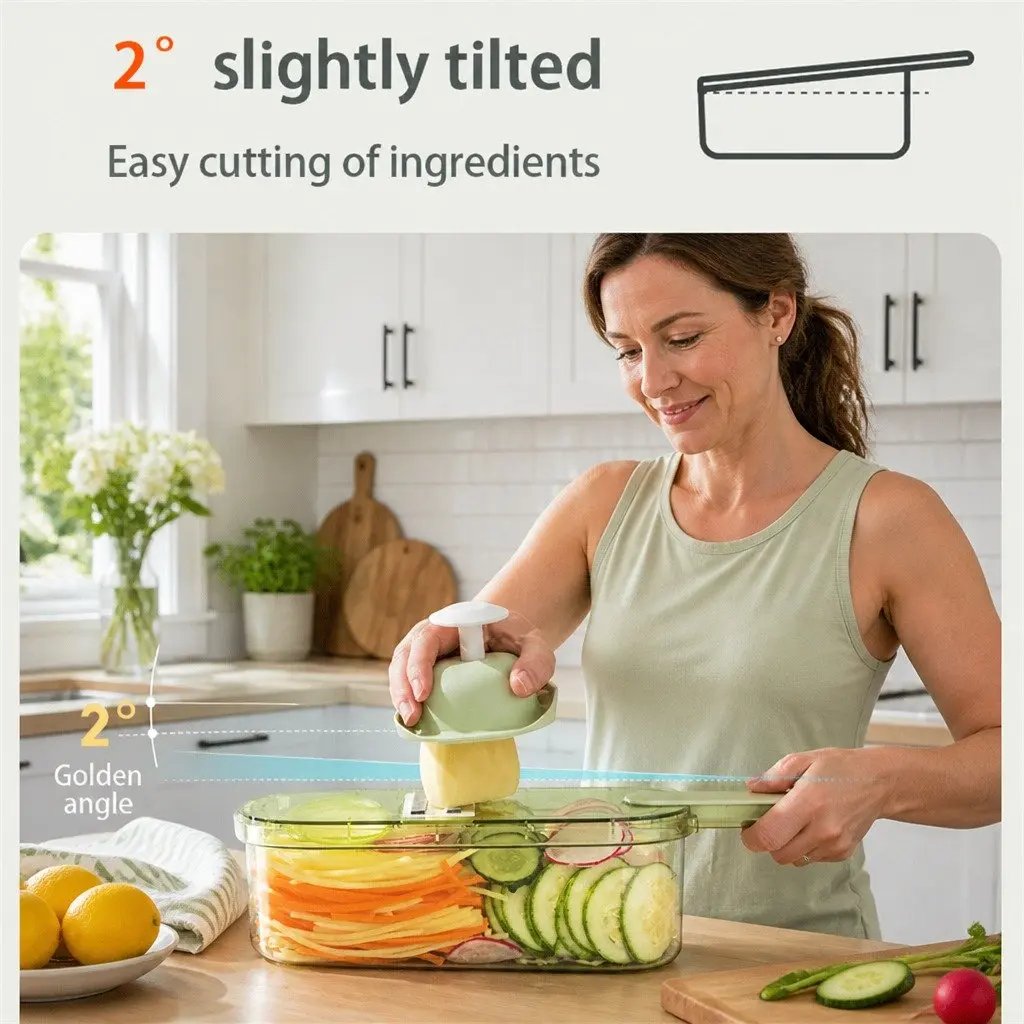 Vegetable Fruit Slicer Cutter Stainless Steel 6 Blade Green