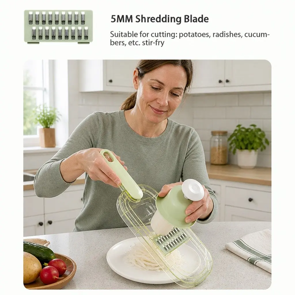 Vegetable Fruit Slicer Cutter Stainless Steel 6 Blade Green