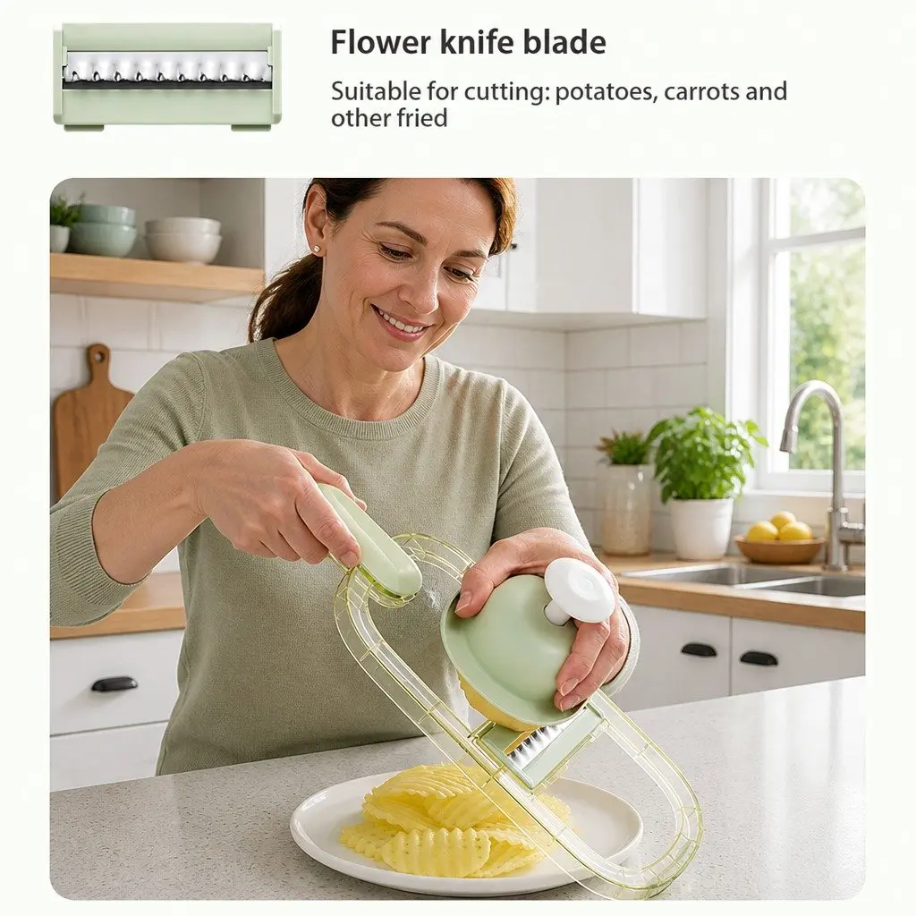 Vegetable Fruit Slicer Cutter Stainless Steel 6 Blade Green