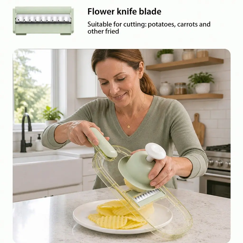 Fruit Vegetable Slicer Stainless Steel 6 Blades Light Green