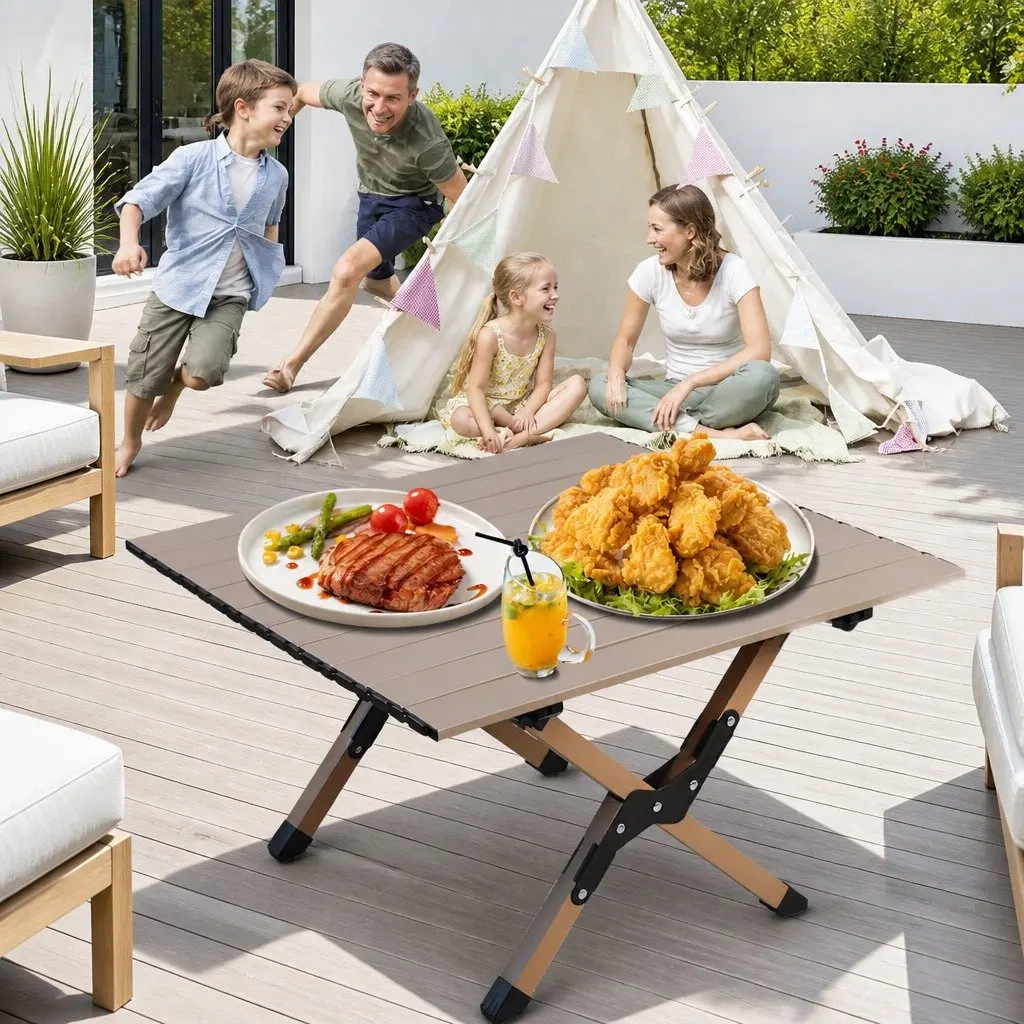 Portable Foldable Carbon Steel Camping Table Outdoor Picnic BBQ Roll Desk