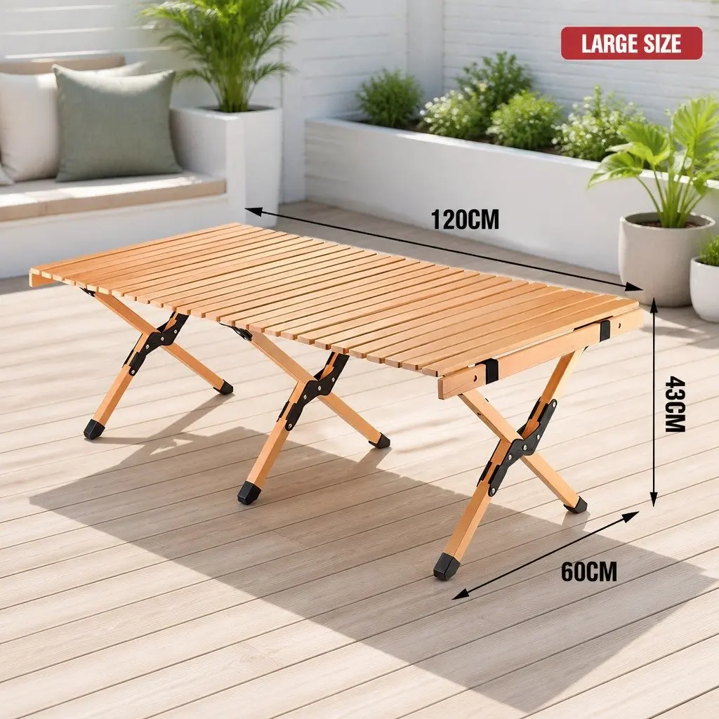 Folding Camping Table Beech Wood 120 x 43 x 60cm Beige