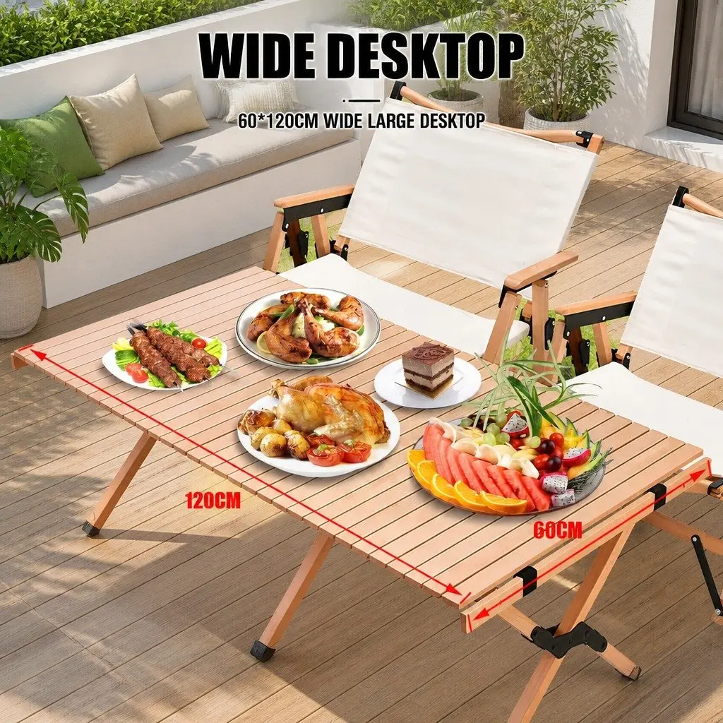 Folding Camping Table Beech Wood 120 x 43 x 60cm Beige