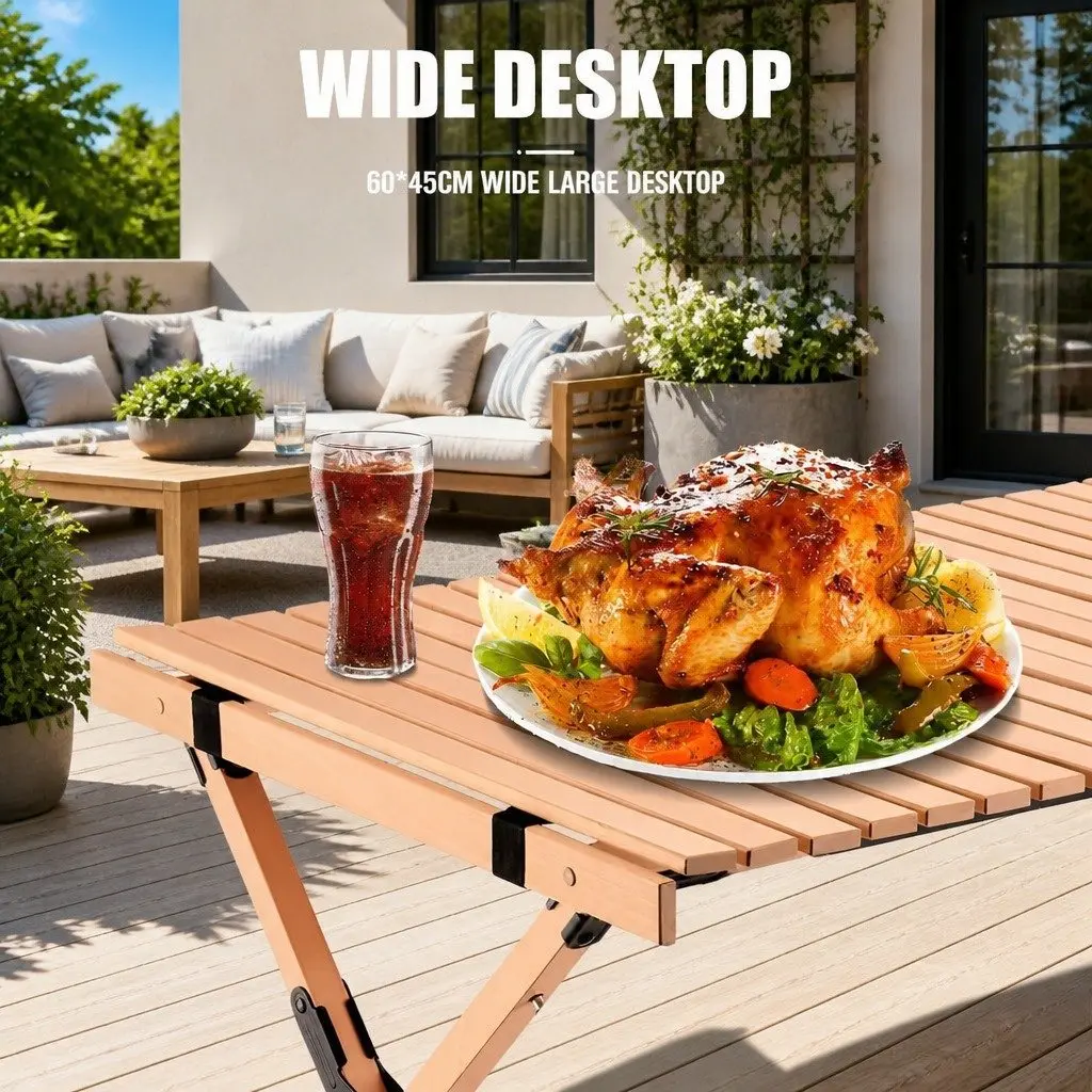 Camping Table Beech Wood 60 x 36 x 60cm Beige