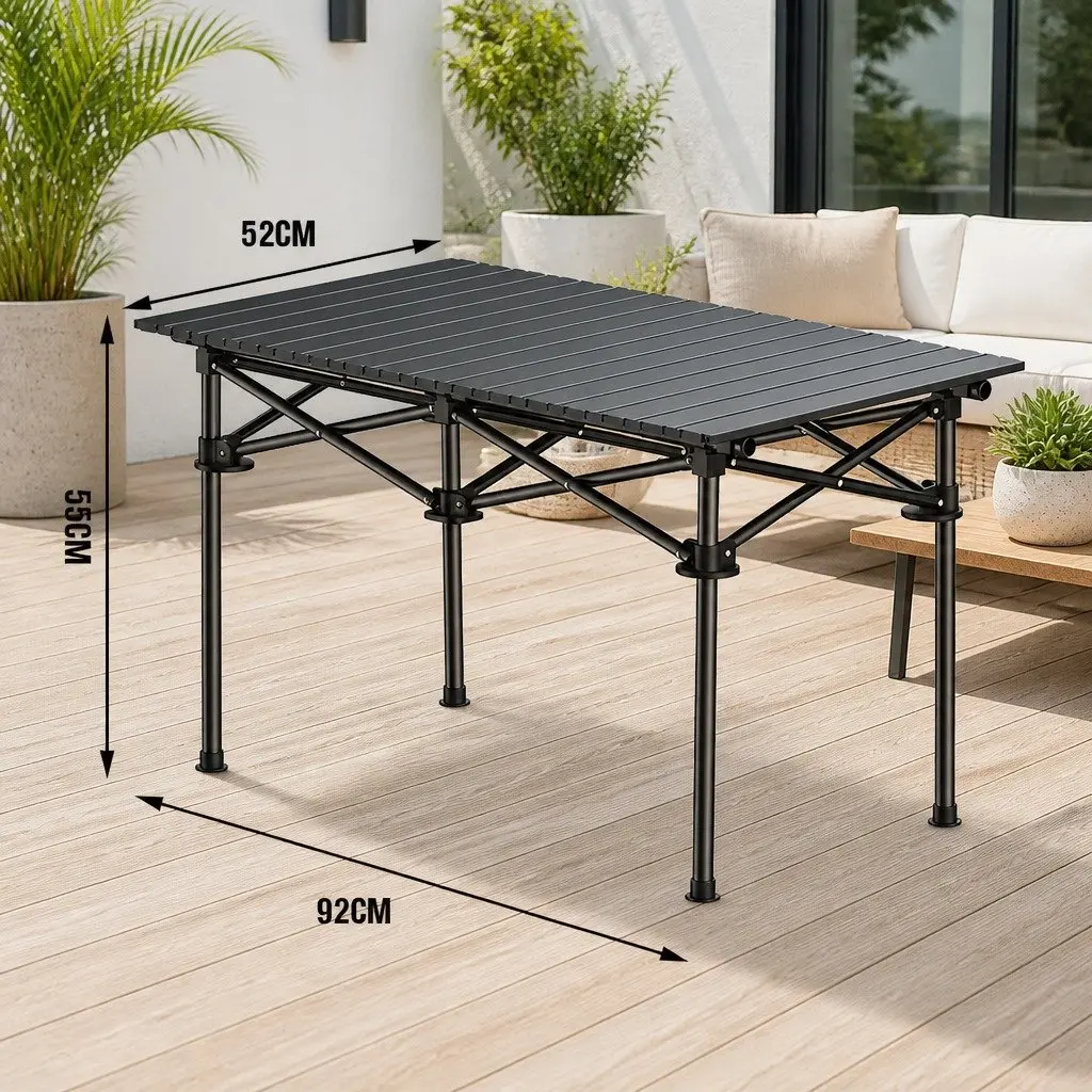 Folding Camping Table Carbon Steel 92 x 52 x 55cm Black
