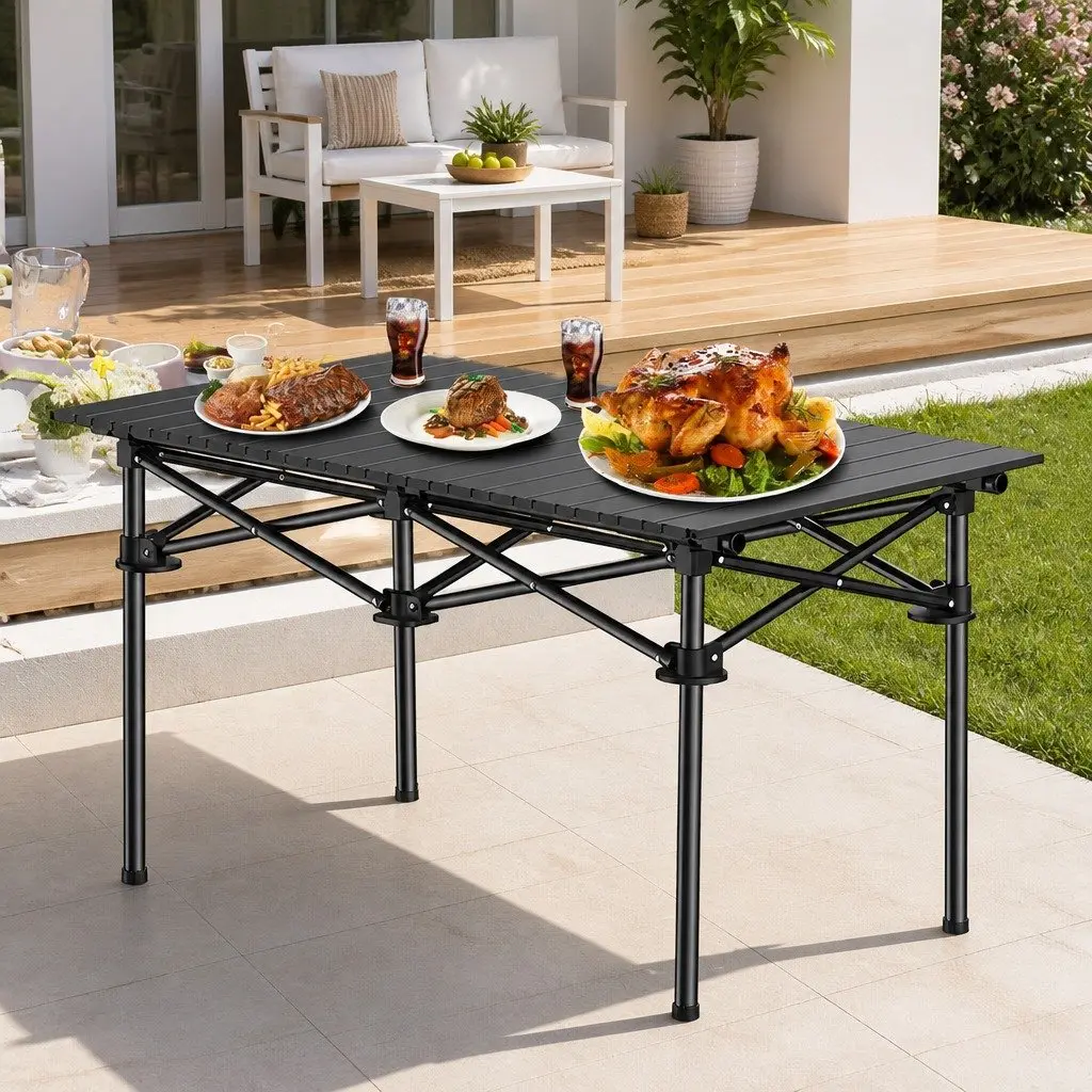 Folding Camping Table Carbon Steel 92 x 52 x 55cm Black
