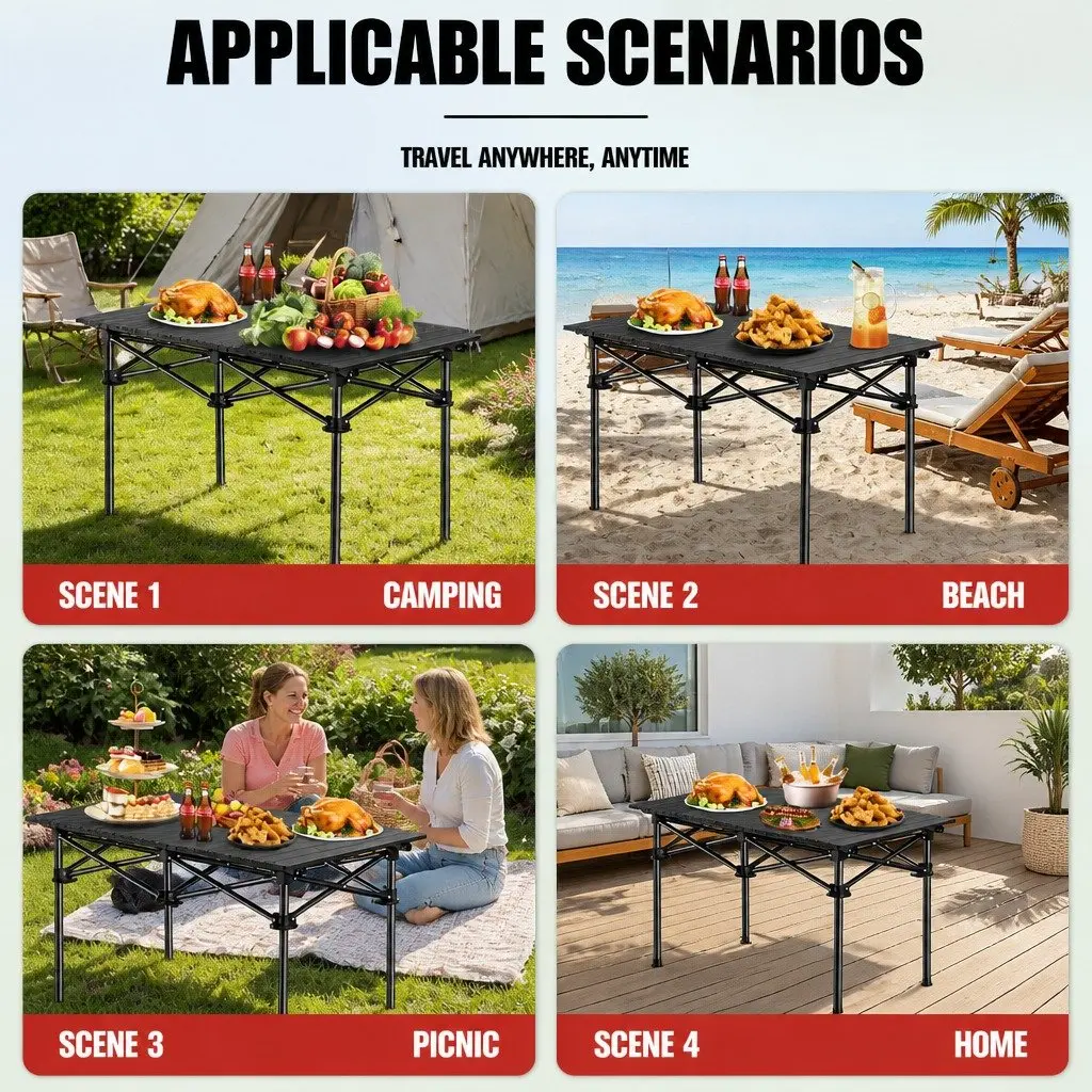 Folding Camping Table Carbon Steel 92 x 52 x 55cm Black