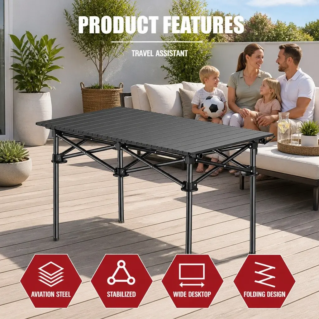 Folding Camping Table Carbon Steel 92 x 52 x 55cm Black