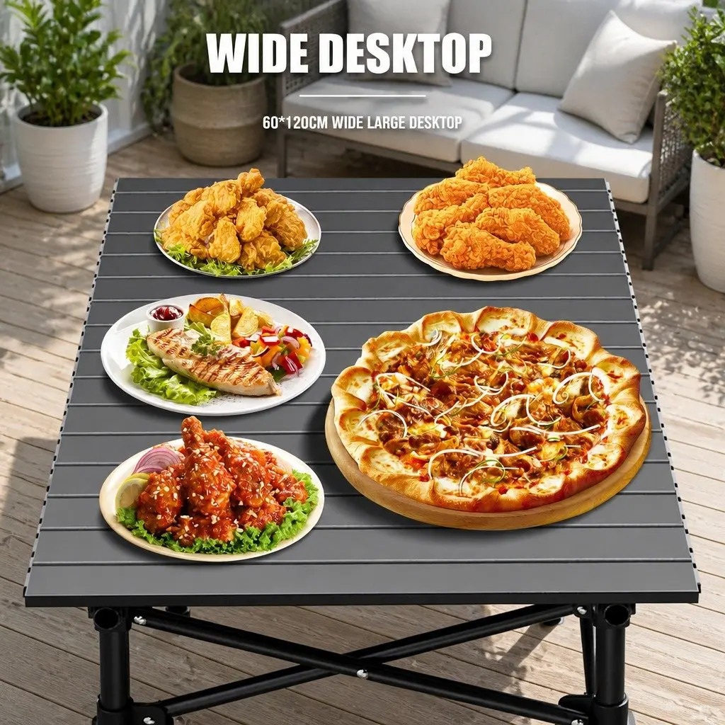 Folding Camping Table Carbon Steel 92 x 52 x 55cm Black