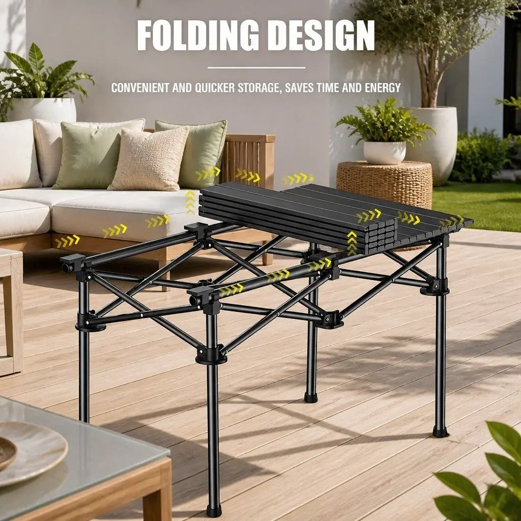 Folding Camping Table Carbon Steel 92 x 52 x 55cm Black